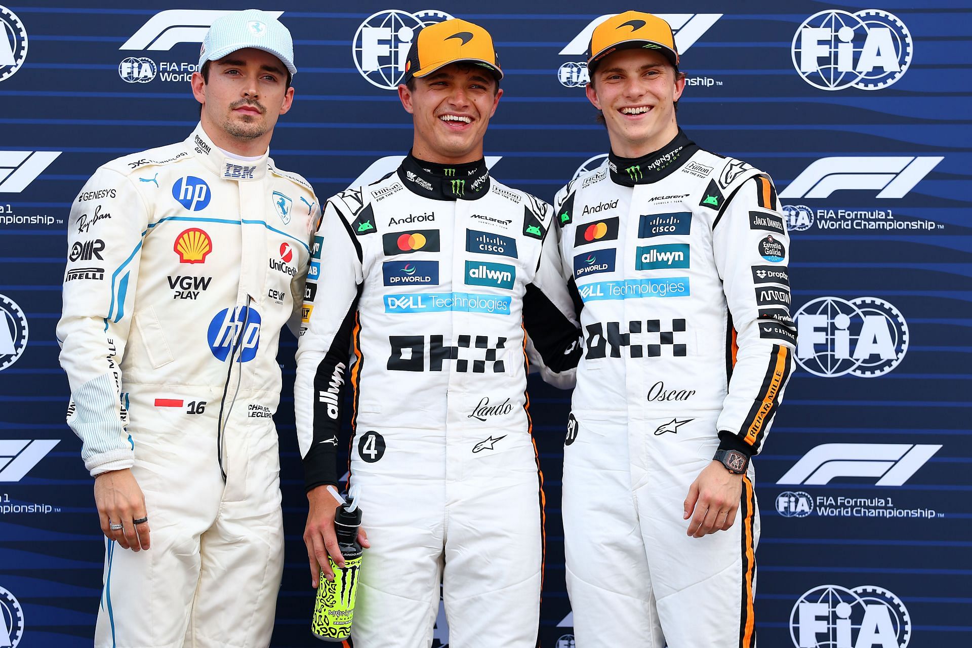 (L-R) Charles Leclerc, Lando Norris, and Oscar Piastri after Monaco GP qualifying. Source: Getty